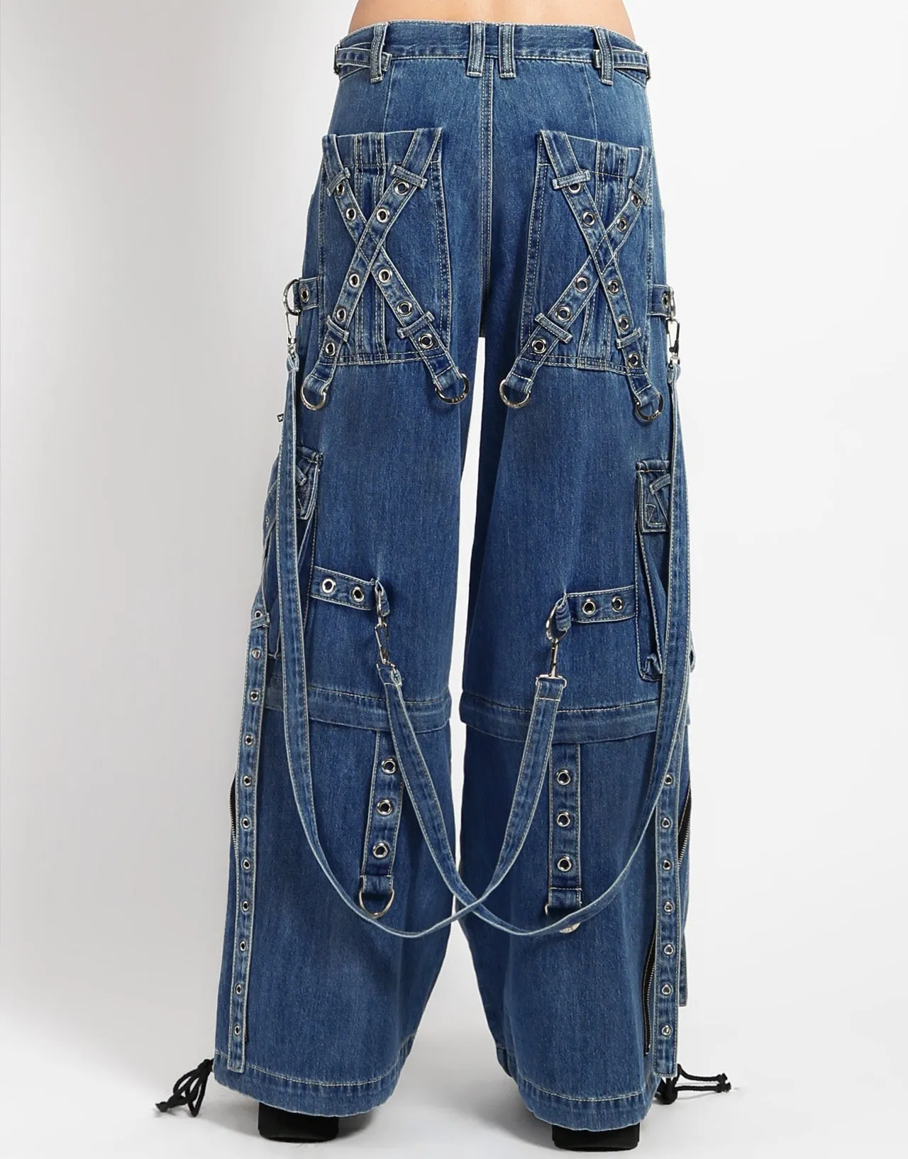 X-STRAP PANT BLUE DENIM Casual Vibe Barrel Waist