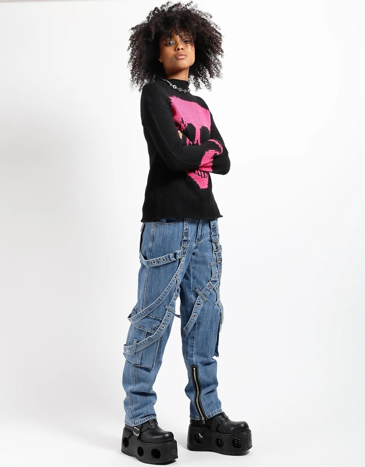 Y-HARNESS PANT LIGHT INDIGO DENIM Body shaping High-rise waist