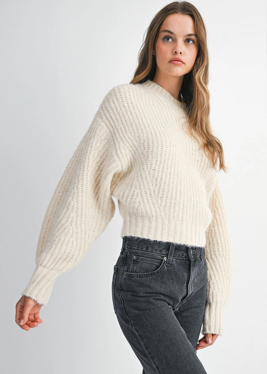 Elliot Slouchy Crew Neck Pullover - Cream FadeResistant Treatment TwoToneEffect