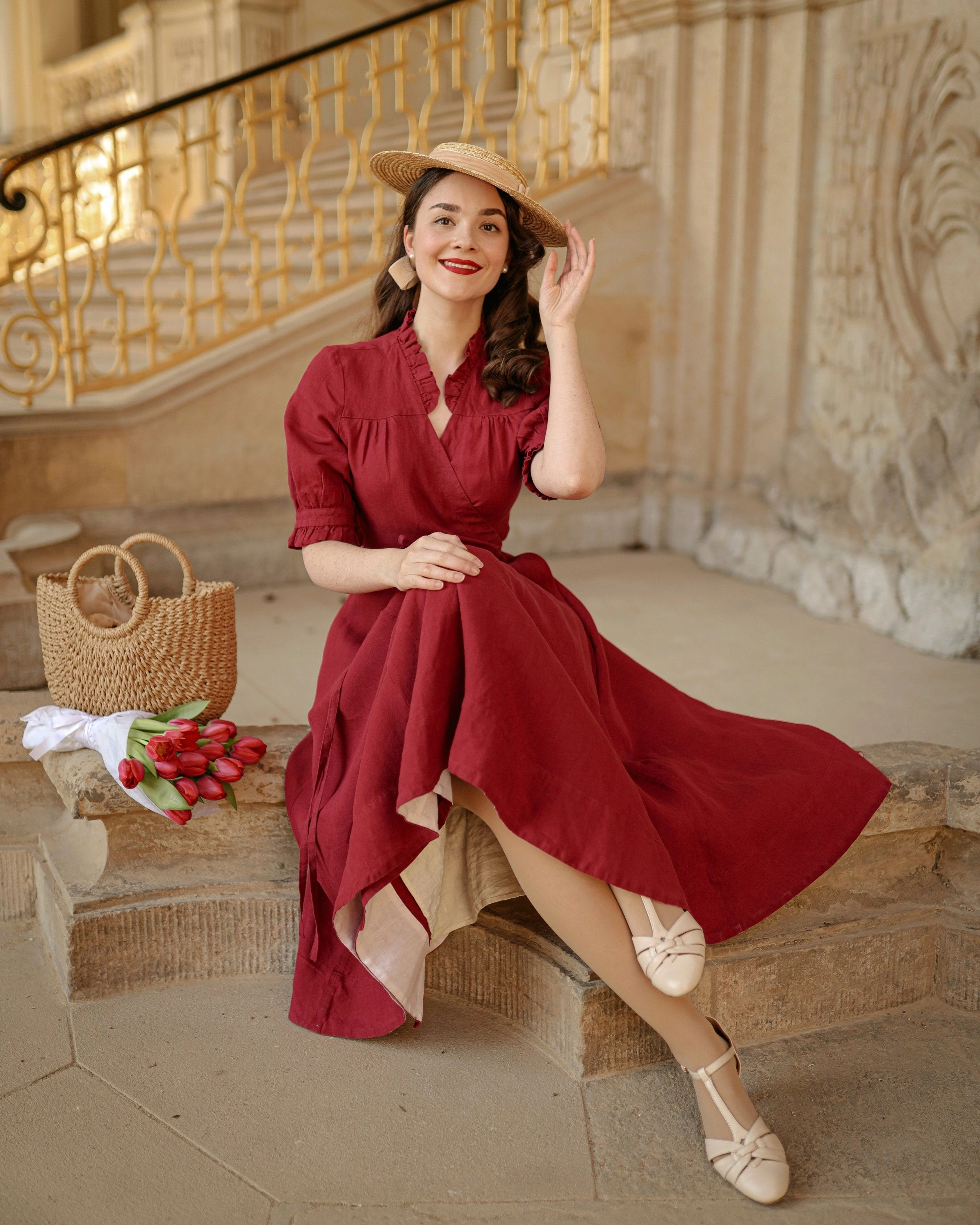 Easy Drape Wrap style Darcy Dress, Short Sleeve