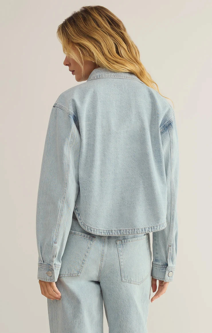 Taped Seams Z Supply All Day Cropped Denim Jacket in Faded Indigo