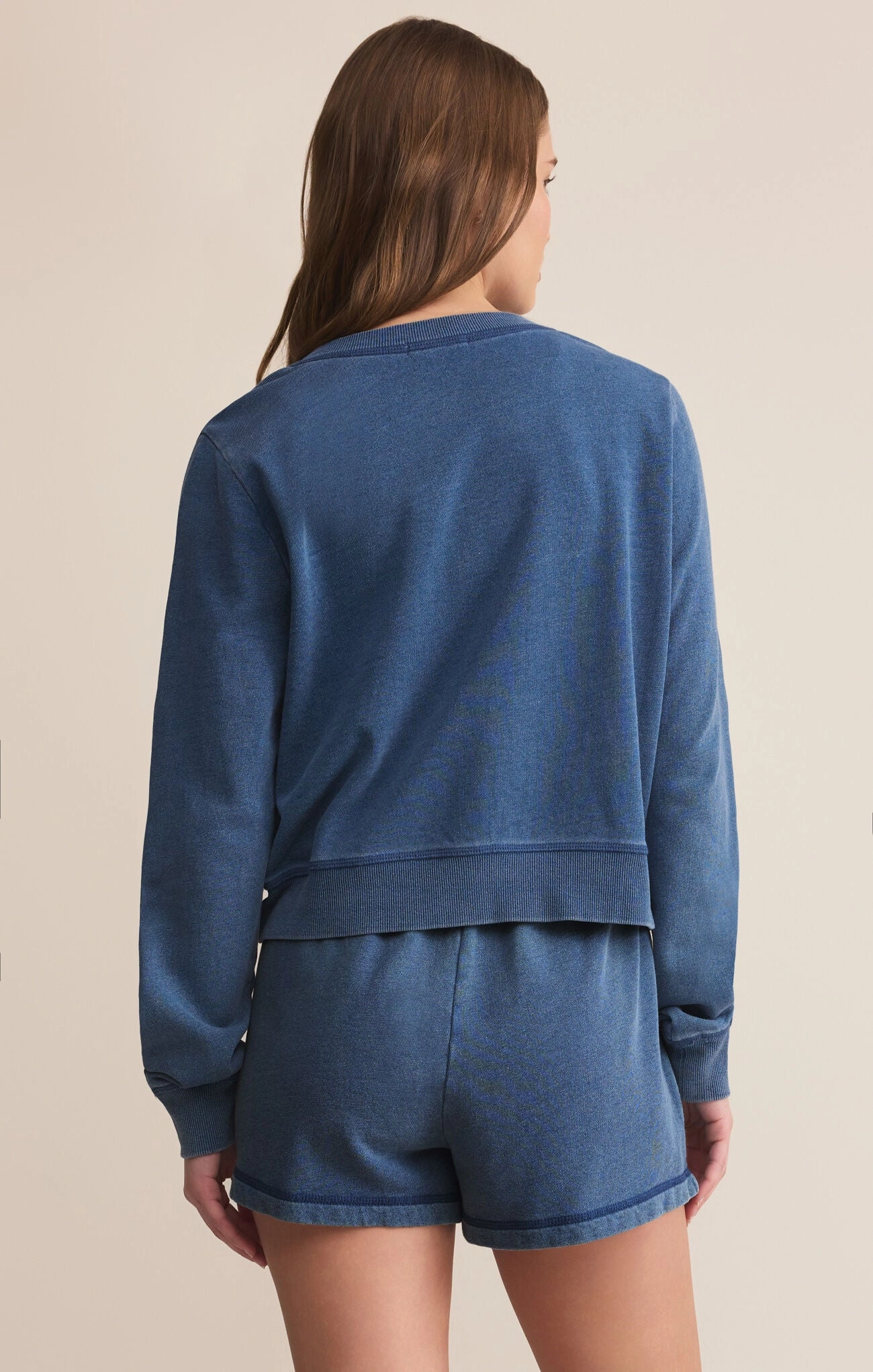 Z Supply Daily Knit Denim Cardigan in Vintage Indigo Comfort Fit Design Flexible Joint Mobility