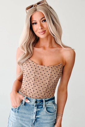 Perfect For Running Fit For Action Cant Dim This Strapless Heart Print Bodysuit (Mocha)