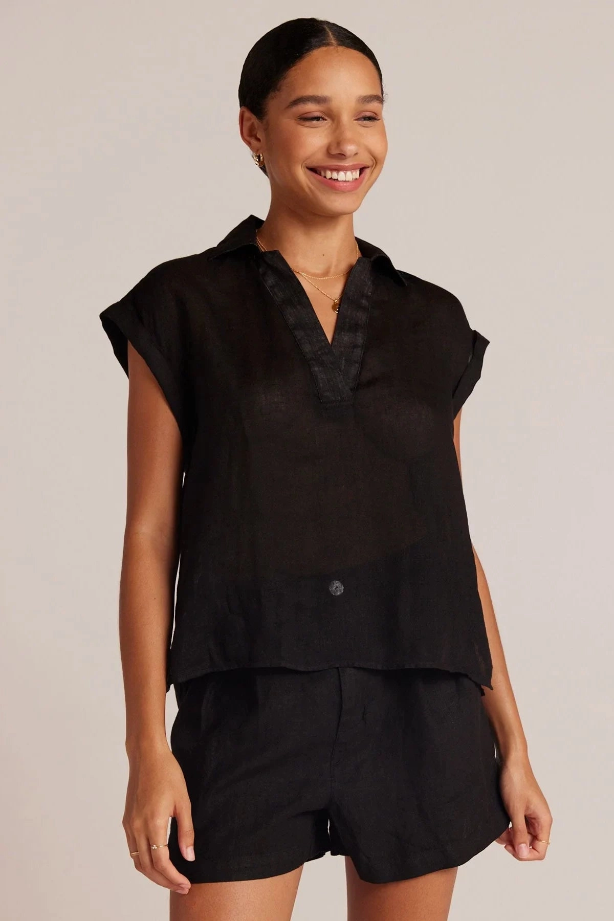 Linen Short Sleeve Pullover Yarn Dyed Stripes