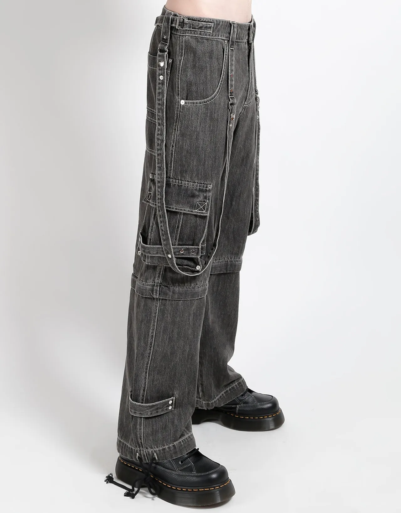 NoBuckleDesign ZIP OFF CRUSH CARGO PANT BLACK DENIM