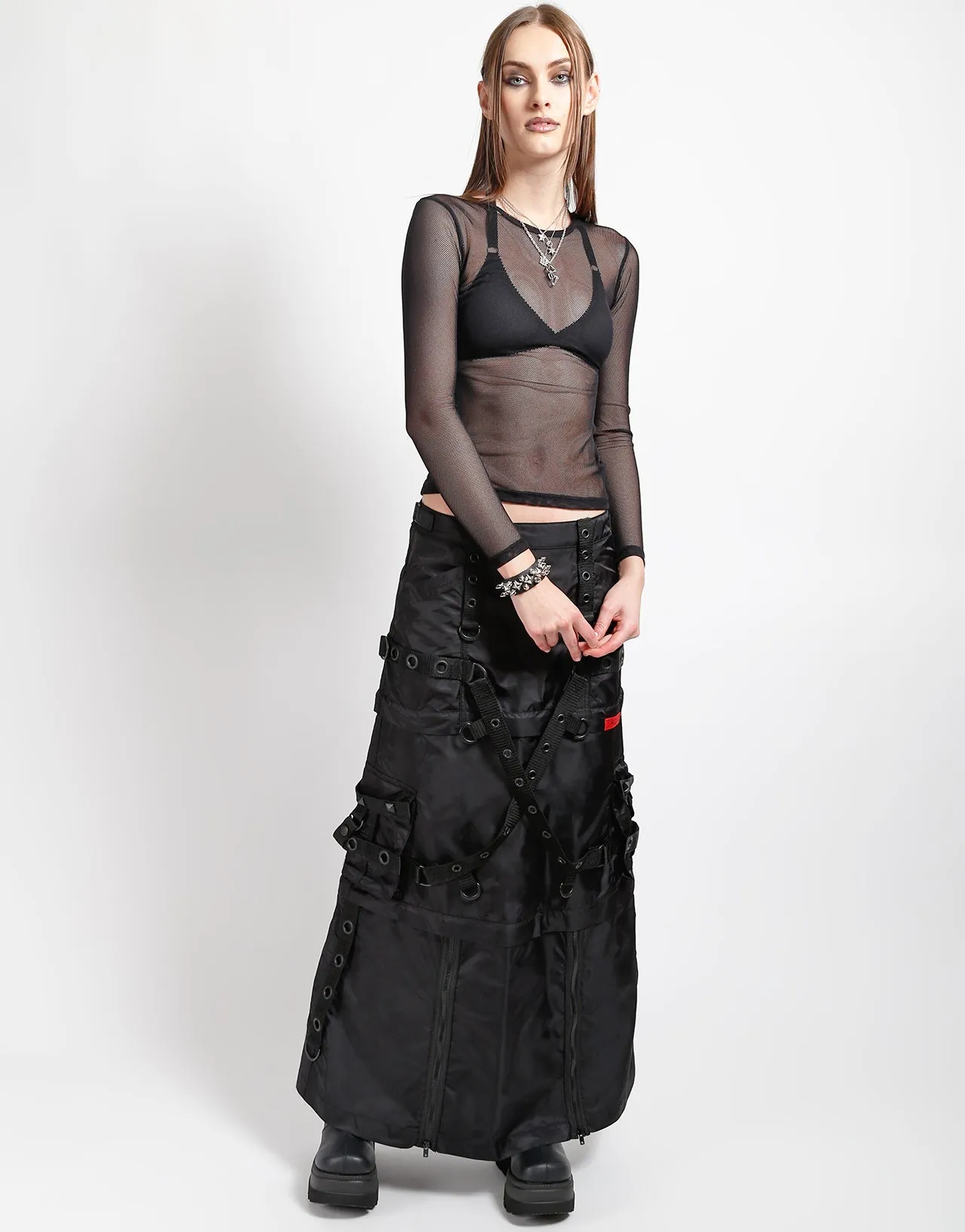 Non Irritating Seams TearResistantPanels ZIP OFF MEGA NYLON SKIRT BLACK