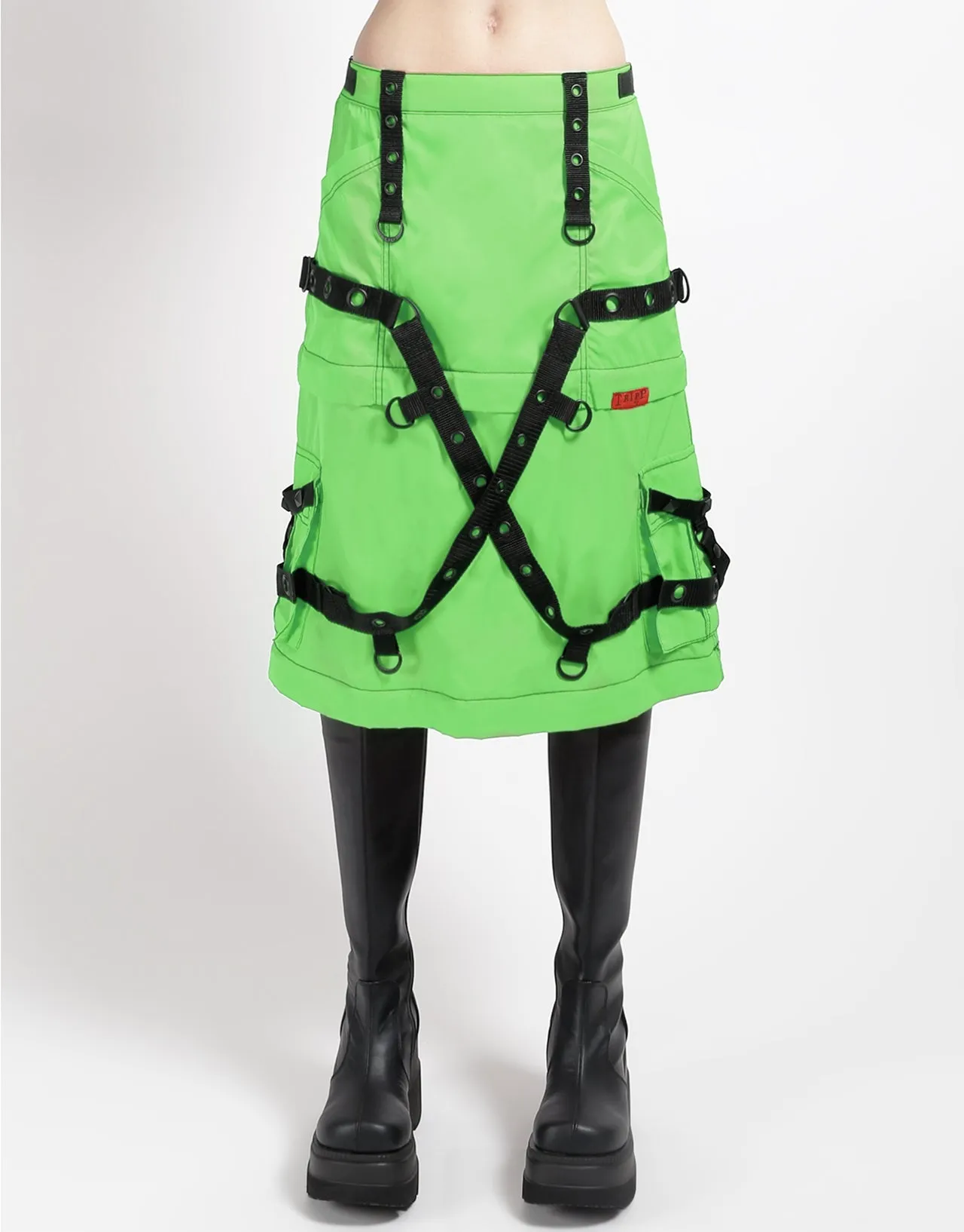 Recycled Polyester WrinkleResistantMaterial ZIP OFF MEGA NYLON SKIRT NEON LIME