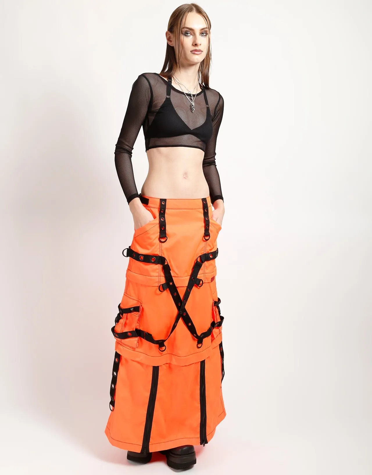 Stylish Look Cozy Touch ZIP OFF MEGA NYLON SKIRT NEON ORANGE