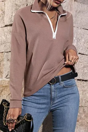 Trendy Shirt MeshVentilation ZIP UP NECK CASUAL TOP