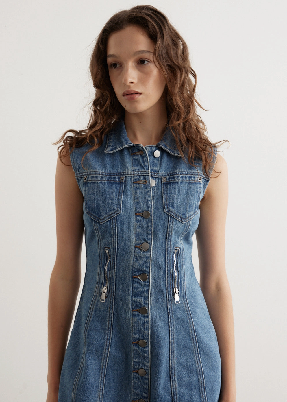 Zipper Denim Mini Dress All Round Wear