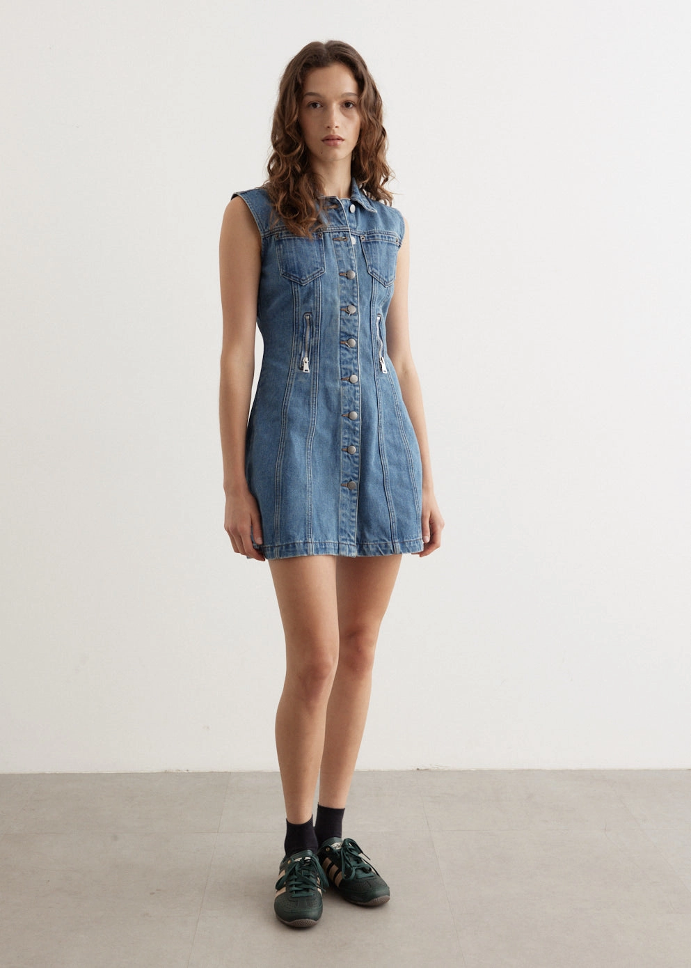 Zipper Denim Mini Dress High Quality Classic Wear Earthy Essential Piece